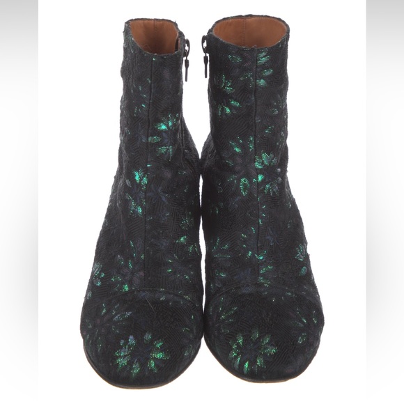Dries Van Noton, green iridescent Jacquard brocade boots - Picture 2 of 8
